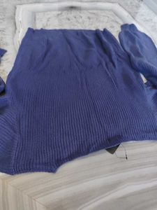 Navy Blue Ribbed Knit Sweater