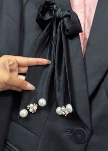 Chic Black Blazer with Bow Detail