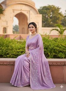 Happy 🕐 Hr.OFFER Elegant Lavender Floral Saree