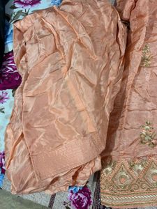 Peach Embroidered silk suit premium