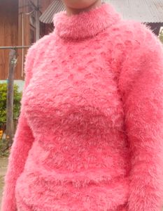 New Cozy Pink Fuzzy Turtleneck Sweater