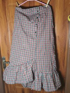Free delivery - Checked Midi Skirt with Ruffle Hem