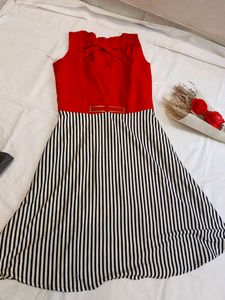 Chic Red &amp; Black Striped Midi Dress for girls