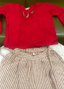 Red Top &amp; Striped Pants Set