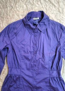 Purple Cinched-Waist Button-Down