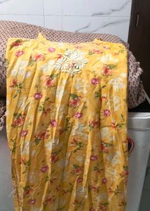Yellow Floral Kurta with Blue Palazzo