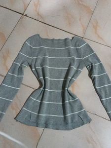 Grey Striped Long Sleeve Top