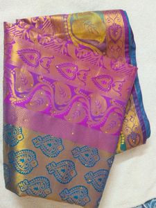 Pattu Saree With Blue And Pink Shade