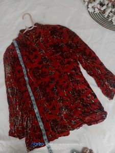Red Floral Print Long Sleeve Top
