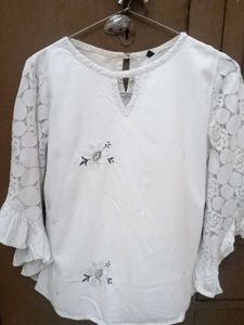 White Lace Sleeve Top