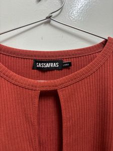 Rust Ribbed Cutout Neck Top
