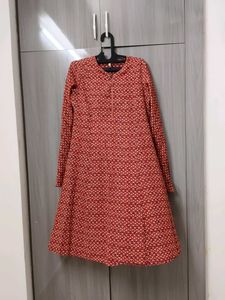 Red Printed Kurta with Long Sleeves