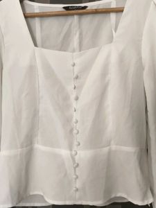 Elegant Sheer Panel White Button-Down Top