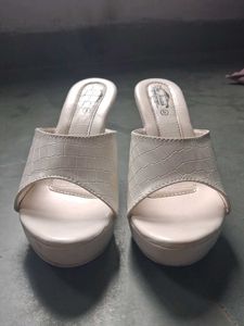 White Croc Print Heeled Mules