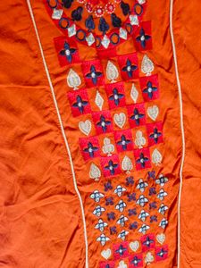 Orange Embroidery And Mirror Work Kurta Women