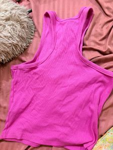 Hot Pink Ribbed Racerback Tank Top