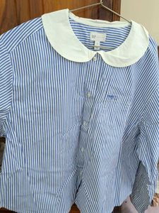 Blue and White Striped Collared Top