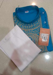 Men's Blue Kurta with Gold Embroidery