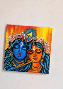 Mini Handmade Radha Krishna Canvas Painting