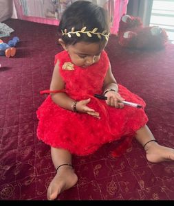 Adorable Red Baby Dress hair belt and wings