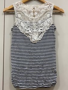 Striped Fitted Top With Embellished Neck Pattern