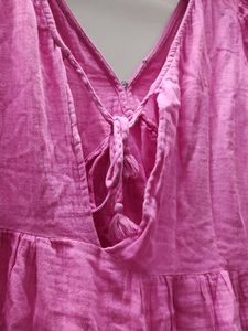 Cute Pink Tiered V-Neck Dress Open string back