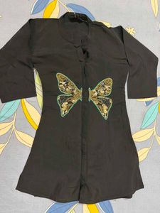 Black Kurta with Butterfly Embellishment