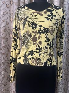 Yellow Floral Print Long Sleeve Top