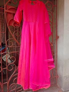 Woven Design Long Gown With Dupatta
