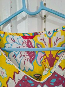 W Vibrant Yellow Floral Kurta