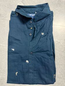 Men's Navy Blue Embroidered Casual Shirt