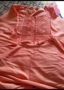 Peach Embroidered Kurta