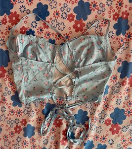 Cute Floral Baby Blue Corset Top