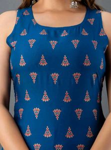 Blue Printed Casual Dress