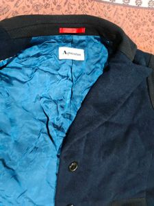 Men's Navy Blue Textured Blazer winter long korean