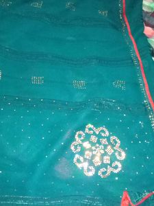 Stunning Embellished Teal Saree