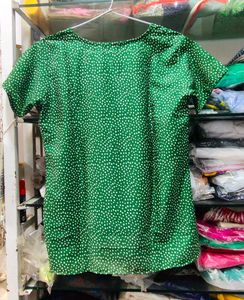 Green Polka Dot Flutter Sleeve Top