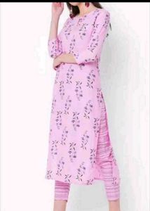 Pink Floral Print Kurta pant set