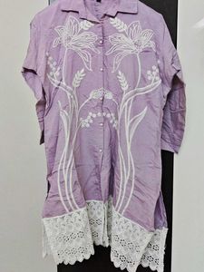 Embroidered Purple Collared co ord set