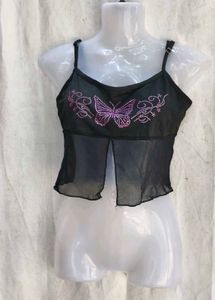 Black Butterfly Rhinestone Mesh Top