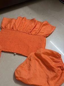 Orange Puff Sleeve Peplum Top
