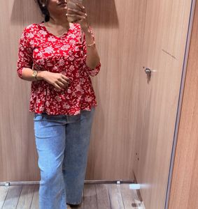 Red Floral Print Top