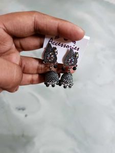 Oxidised peacock 🦚Jhumka with black beadsEarrings
