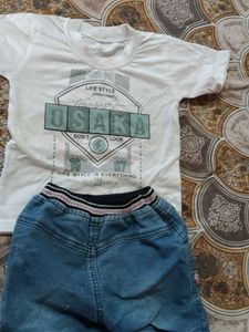 Kids White Osaka T-shirt &amp; Denim Shorts Set