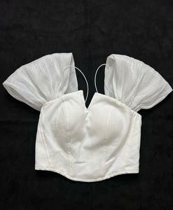 White Puff Sleeve Corset Top .wear once