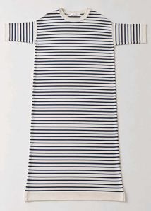 BLACK &amp; IVORY STRIPED SHORT SLEEVE MIDI DRESS