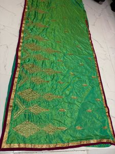 Vibrant Green Embroidered Silk Saree