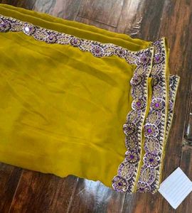 Mehendi-Olive Green Saree With Rich Purple Border