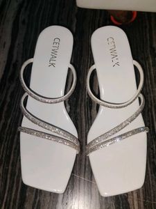 White Sparkly Strap Flat Sandals