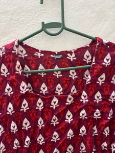 Maroon Printed Kurta Top